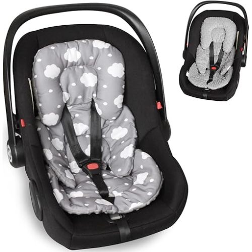 Infant Carseat Insert 2-in-1 Reversible Cushion Carseat Head Support for Newborn, Breathable Minky Baby Car Seat Cushion for Carseats, Stroller, Swing, Bouncer (Grey)