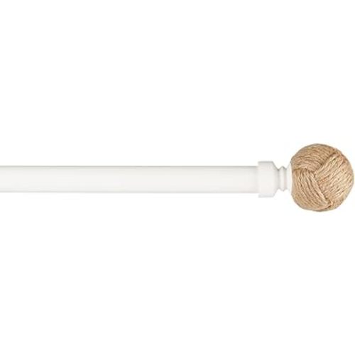 EXCLUSIVE HOME Rope Knot 1" Curtain Rod and Coordinating Finial Set, Matte White, Adjustable 36"-72"