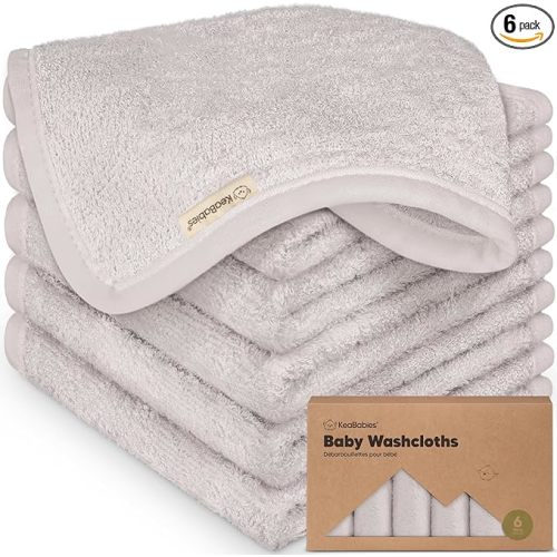 6-Pack Organic Baby Washcloths - Soft Viscose from Bamboo Washcloth, Baby Wash Cloths, Baby Wash Cloth for Newborn, Kids, Bath Baby Towels, Face Towel, Face Cloths for Washing Face (Heather)