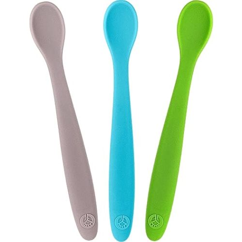 WeeSprout Silicone Baby Spoons - First Stage Infant Feeding Utensils With Soft-Tip, Bendable Kitchenware for Parent & Self-Feeding, Ultra-Durable, Dishwasher Safe, Travel Case, Set of 3
