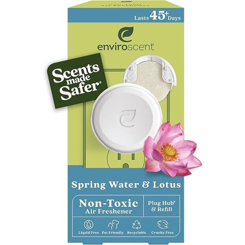 Enviroscent Non Toxic Air Freshener (Spring Water & Lotus) Plug-in Air Freshener for Home | Essential Oil Plug In | Home Fragrance Last 45+ Days | 1 Refillable Air Freshener Plug In & 1 Scent Refill