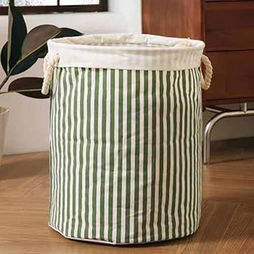 Amazon.com: Dykoos Large Storage Laundry Hamper Basket 62L with Handles for Dirty Clothes Toy Organizer Bins, Waterproof, Collapsible Laundry Hamper, Classic Stripes Pattern, Green Color,1-Pack, Bathroom, Dorm : Home & Kitchen