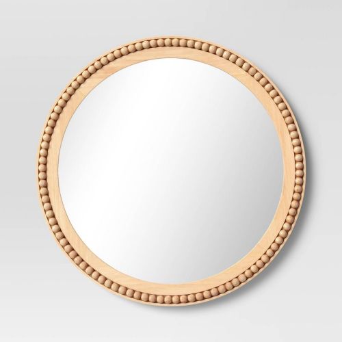 28" Dia Round Wooden Beaded Wall Mirror Natural - Threshold™: Beaded Detail, No Assembly Required