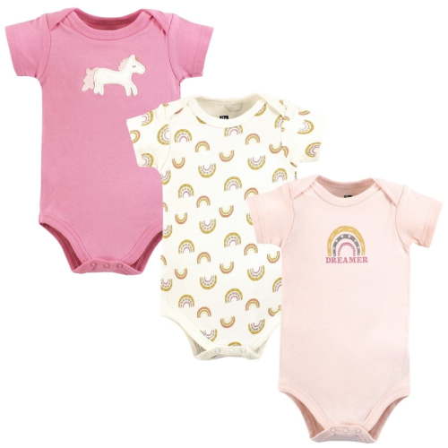 Hudson Baby Infant Girl Cotton Bodysuits, Dreamer Rainbow, 3-6 Months