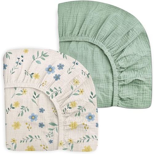 Crib Sheets for Baby Boy Girl 2 Pack, Fitted Crib Mattress Sheet 28" x 52", Muslin Toddler Bedding with Neutral Style, Nursery Bedding Essentials (Spring Garden & Sage)