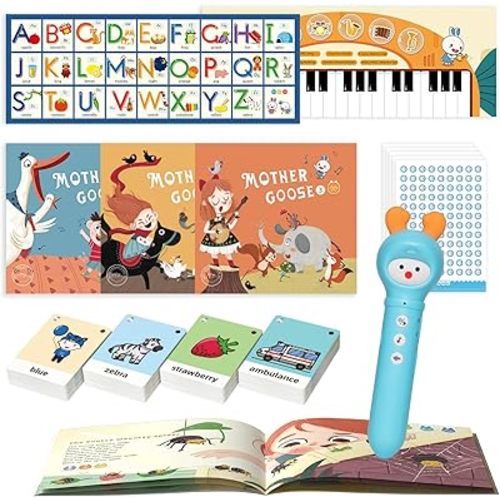 alilo Talking Pen Books Sets for Toddlers 2-6, Kids Learning Electronic Toys, Early Educational Gifts for Boys Girls, with 3 Interactive Audio Sound Books, 100 Talking Flash Cards, Alphabet