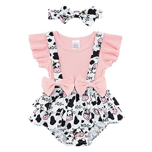 UNICOMIDEA Baby Girls Clothes 0-18 Months Bodysuit Ruffle Sleeve Newborn Outfit Romper with Headband