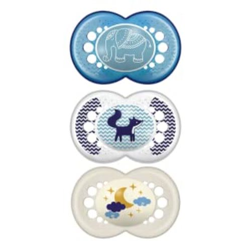 MAM Original Day & Night Baby Pacifier, Nipple Shape Helps Promote Healthy Oral Development, Glows in The Dark, 3 Pack, 6-16 Months, Boy,3 Count (Pack of 1) - 3-Pack