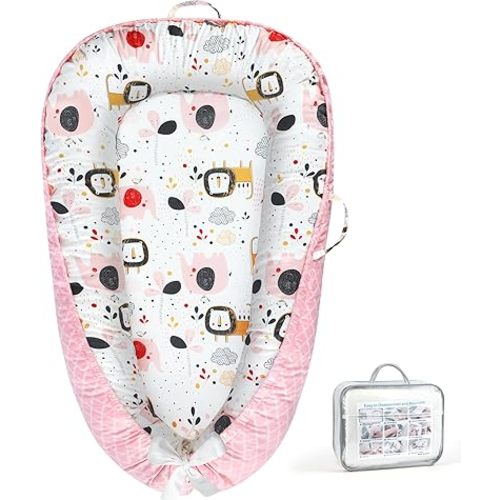 KISS GOLD Baby Lounger - Breathable Soft Cotton Cover Lounger Nest, Babies Essentials Gifts, Portable Infant Lounger for Baby Tummy Time Floor Playing Seated Support for Home and Travel