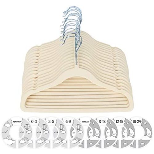 Lemonfilter 20 Pack Kids Velvet Hangers, Non-Slip Baby Clothes Hangers Space Saving Ultra Thin Toddler Children Hangers with 8 Pcs Baby Wardrobe Dividers(Beige)