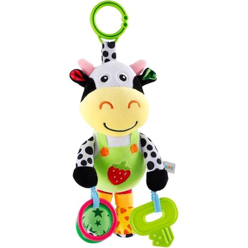 Interactive 3D Teethers Musical Baby Toy-Plush Stroller Hanging Doll for Infant Babies Stuffed Animal Activity Soft Toys with Multi-Sensory Crinkle, Rattle & Textures for Tummy Time 0-3 Years Cow