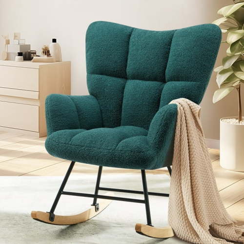 CONCETTA Rocking Chair Teddy, High Backrest, Comfortable Stylish with Padded Seat Glider Rocker for Living Rooms, Bedrooms, Offices, Green