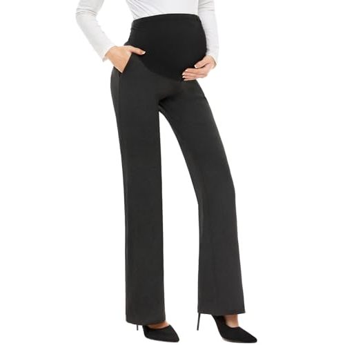 Tapata Women's Maternity Pants 28" 30" 32" Bootcut Dress Pants with Pockets Over Belly Pregnancy Work Pants Over-Bump Casual