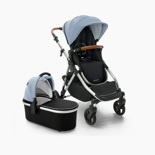 Mockingbird Single-to-Double Stroller 2.0 and Bassinet Bundle - Sky/Watercolor Canopy With Penny Leather