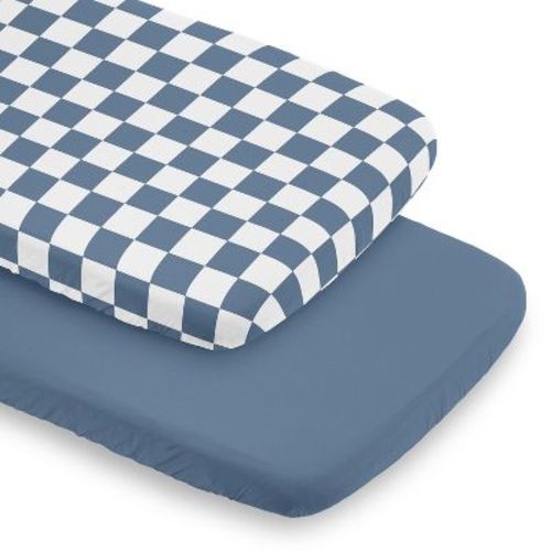 Sweet Jojo Designs Baby Boy Baby Bassinet Fitted Sheets Set Gingham Checkered Plaid Blue and White 2pc