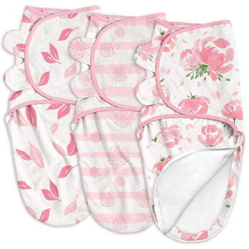 Gllquen Baby 3-Pack Baby Swaddles with Zipper 0-3 Months - Newborn Wearable Sleep Sacks Blanket Wrap for Girls, Pink Floral