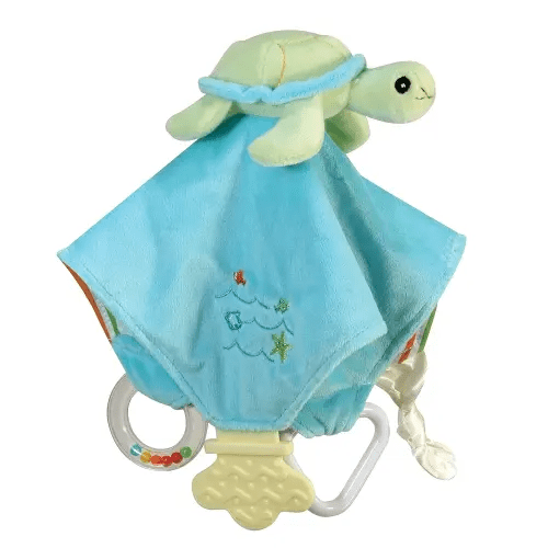 Stephan Baby Go Fish Plush Chewbie Activity Toy and Teething Blankie, Green Sea Turtle