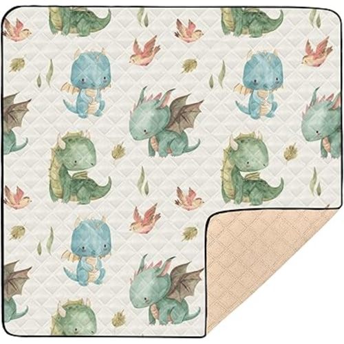 Kigai Cute Dragon Baby Play Mat for Floor 50'' x 50'' Soft & Anti- Slip Crawling Mat Playpen Mat Waterproof Foldable Playmat for Infants, Babies, Toddlers