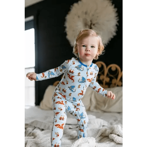 Steel Blue Dragons & Knights (NB-3T) - Best Baby Bamboo Footies – Free Birdees