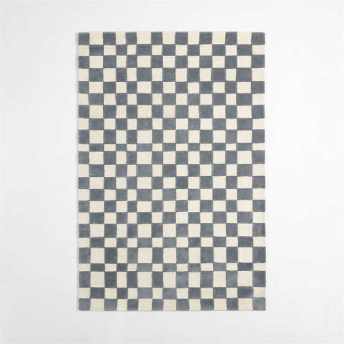 Imperfect Checkerboard Wool Smoke Blue Kids Area Rug 5'x8'