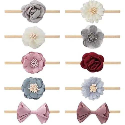 Baby Girls Nylon Elastic Headband Soft Flower Hair Band For Toddler Infant Newborn Set Of 10