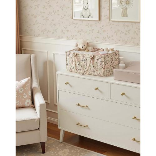 Blissful Diary Floral Diaper Caddy Organizer, Stylish Nursery Storage Basket, Diaper Bag,Gift for Baby Shower, Baby Registry Must Have, Newborn Essentials, Pastoral Daisy