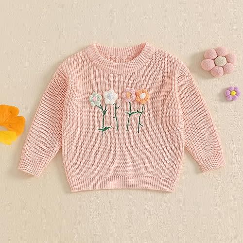 Baby Girl Sweater 3D Floral Knit Sweaters Toddler Infant Newborn Crewneck Pullover Sweatshirt Long Sleeve Tops