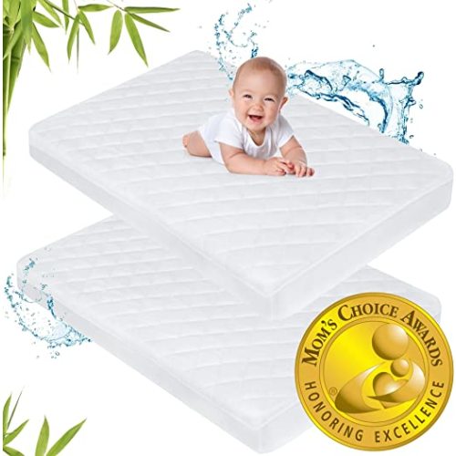 2 Pack Waterproof Crib Mattress Protector Pad, Fitted Ultra Soft Noiseless Breathable Bamboo Toddler Mattress Protector Baby Crib Mattress Cover by Margaux & May (52”x28”x9”) - 2 Pack Standard Size 52 inches X 28 inches