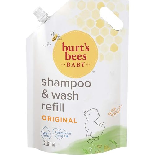 Burt's Bees Baby Shampoo and Baby Wash Refill, Original, Plant-Based Formula, Tear-Free, Pediatrician-Tested, Natural Origin, Gently Cleans Sensitive Skin and Hair, 33.8 Fl Oz