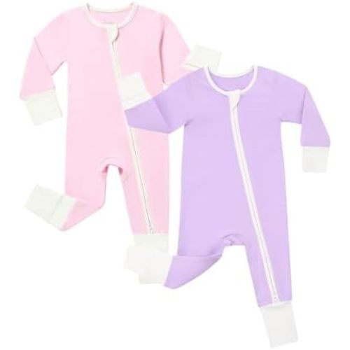 JunNeng Rayon from Bamboo Baby Romper Sleeper with Mitten Cuffs Feet,Newborn Boy Girl Zipper Snug Fit Sleep 'N Play