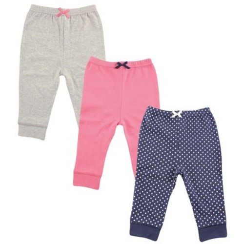 Luvable Friends Baby and Toddler Girl Cotton Pants 3pk, Navy Polkadot, 0-3 Months