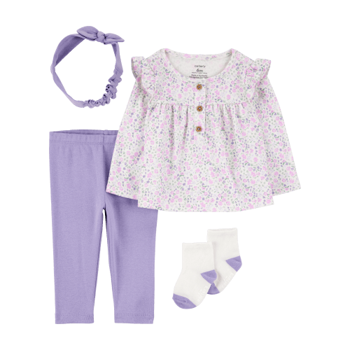 Baby 4-Piece Floral Outfit Set - Purple - Purple