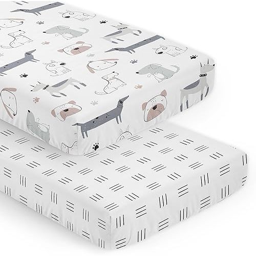 Sweet Jojo Designs 2-Piece Baby Crib Sheets Set (Puppy Dogs) for Boys or Girls, Infant Nursery, Toddler Room - Standard Size (Modern, Neutral, Watercolor, Black and White, Geometric, Hatch, Blue Grey)