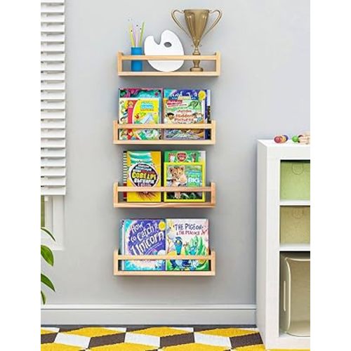 Nursery Book Shelves Set of 2，Nursery Shelves, Kids Book Shelf Perfect for Kids' Room, Bedroom and Bathroom. - 17x3.8x4