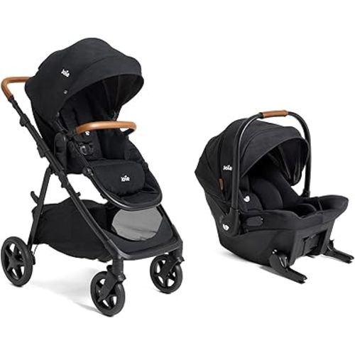 Joie™ Ginger™and Mint Latch™ Travel System – 4-in-1 Travel System with Base-Free Infant Car Seat & Stroller, Built-in Latch for Easy Install and an Included All-Terrain Stroller (Shale Dark)