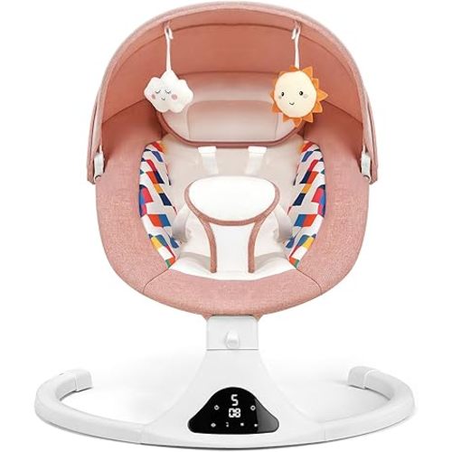 Baby Swings for Infants, Pink Infant Swing with 5 Speeds, 12 Soothing Melodies, Bluetooth & Remote Control, Portable Baby Swing for Indoor and Outdoor (Pink)