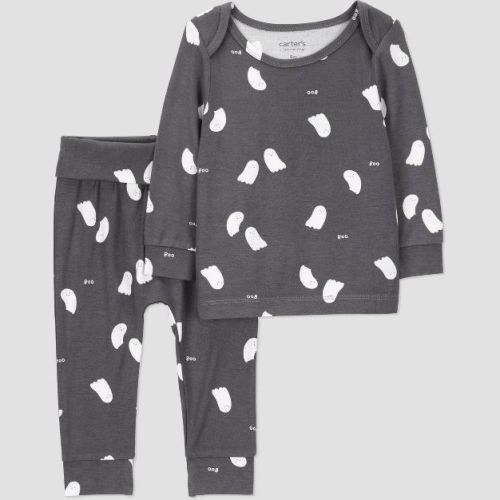 Carter's Just One You® Baby 2pc Halloween Ghosts Comfy Soft Top & Bottom Set - Dark Gray 6M