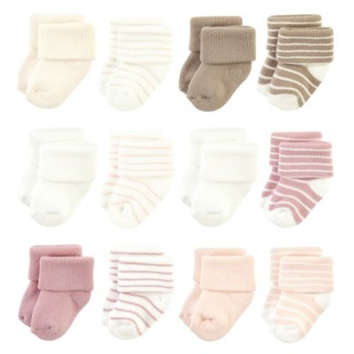 Hudson Baby Infant Girl Cotton Rich Newborn and Terry Socks, Blush Stripe, Size: 0-6 months