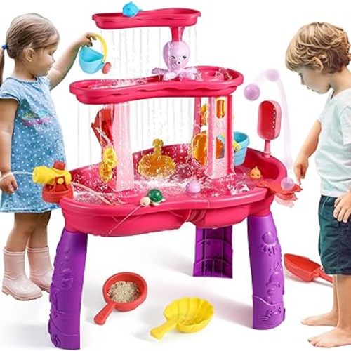 FRUSE Water Table for Toddlers 3-5,3-Tier Kids Water Table with Accessories,Activity Table for Summer Beach Backyard,Outdoor Toys Water Play Table for Toddlers Kids Girls Age 3 4 5 6 7 8
