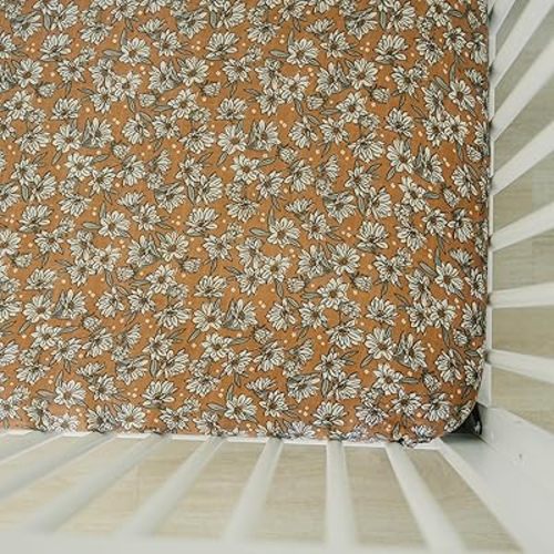 Magnolia Muslin Crib Sheet by Mebie Baby, Soft and Breathable Bed Sheets for Babies, Modern Neutral Bedding for Cribs, Standard Crib Mattress Fitted Sheet, Great for Boy or Girl Room or Nursery