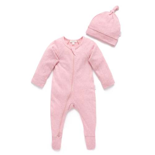 Pink Pointelle Growsuit & Hat Pack - Baby Growsuits - Purebaby - Purebaby
