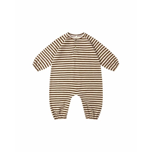 henley jumpsuit in brown stripe