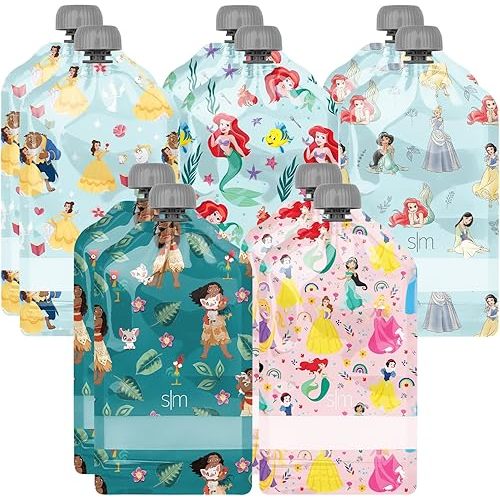 Simple Modern Disney Reusable Baby Food Pouches for Toddlers | BPA Free Plastic, Food Safe, Freezer Safe | Refillable for Applesauce Yogurt & Puree Squeeze Pouch | 10 pack | 5oz | Disney Princesses