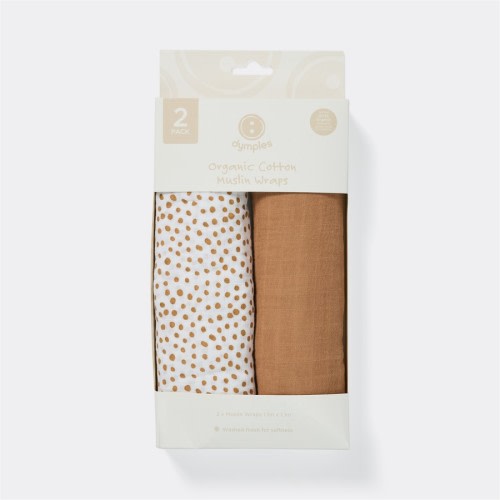 Dymples Cotton Print Muslin Wraps 2 Pack - Natural