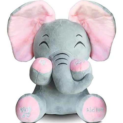 Aidiya Elephant Stuffed Animals Baby Gifts Peluches Ear Interactive Elephant Talking Singing Plush Toys for Girls Boys Gift Adjustable Volume 11.8" Set (Pink)