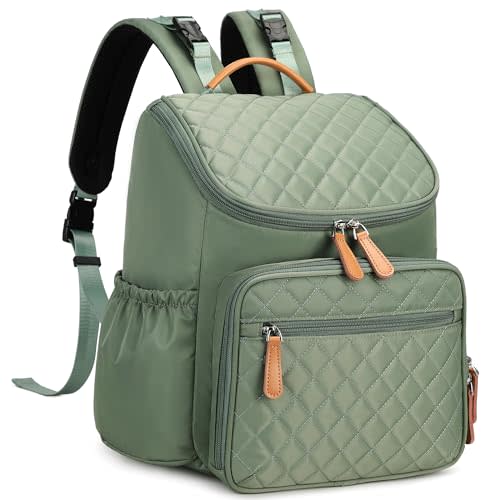 LORADI Large Capacity Diaper Bag with Stroller Buckle, Water-Resistant Travel Backpack with Insulated Pockets (Nylon, Green)