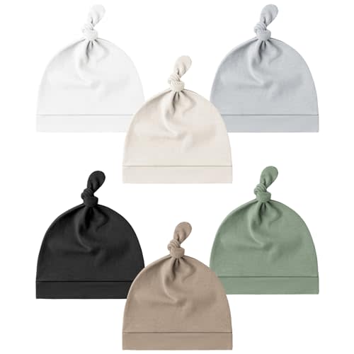 Konssy 6 Pack Baby Newborn Hats Set Knot Beanie Hats Soft for Infant Baby Girls Boys Caps 0-6 Months