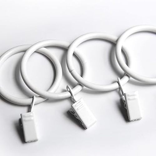 KAIY Set of 14 White Iron Metal Rings with Clips, Clip Rings Hooks for Drapes with Rings, Drapery Rings for Baby Clothes Baby Pants Hangers, 1.25 Inch Interior Diameter (White)