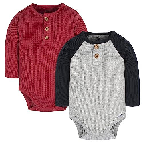 Gerber Baby Boys' Long Sleeve Henley Onesies (2 Pack)