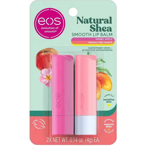 eos Natural Shea Lip Balm, Honey Apple & Mango Melonade, All-Day Moisture, Lip Care Products, 0.14 oz, 2-Pack